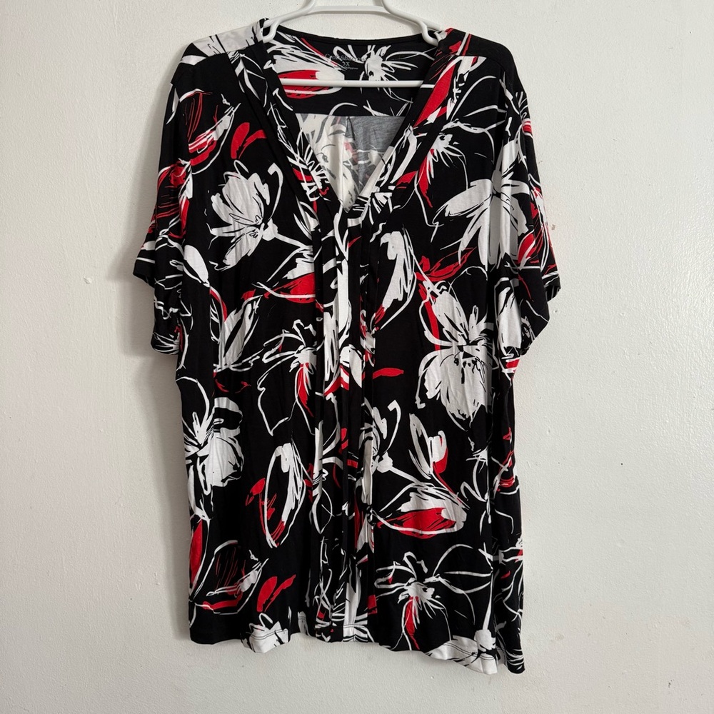 Croft & Barrow Floral Black Red Women's‎ Top Plus Size 3X Pullover